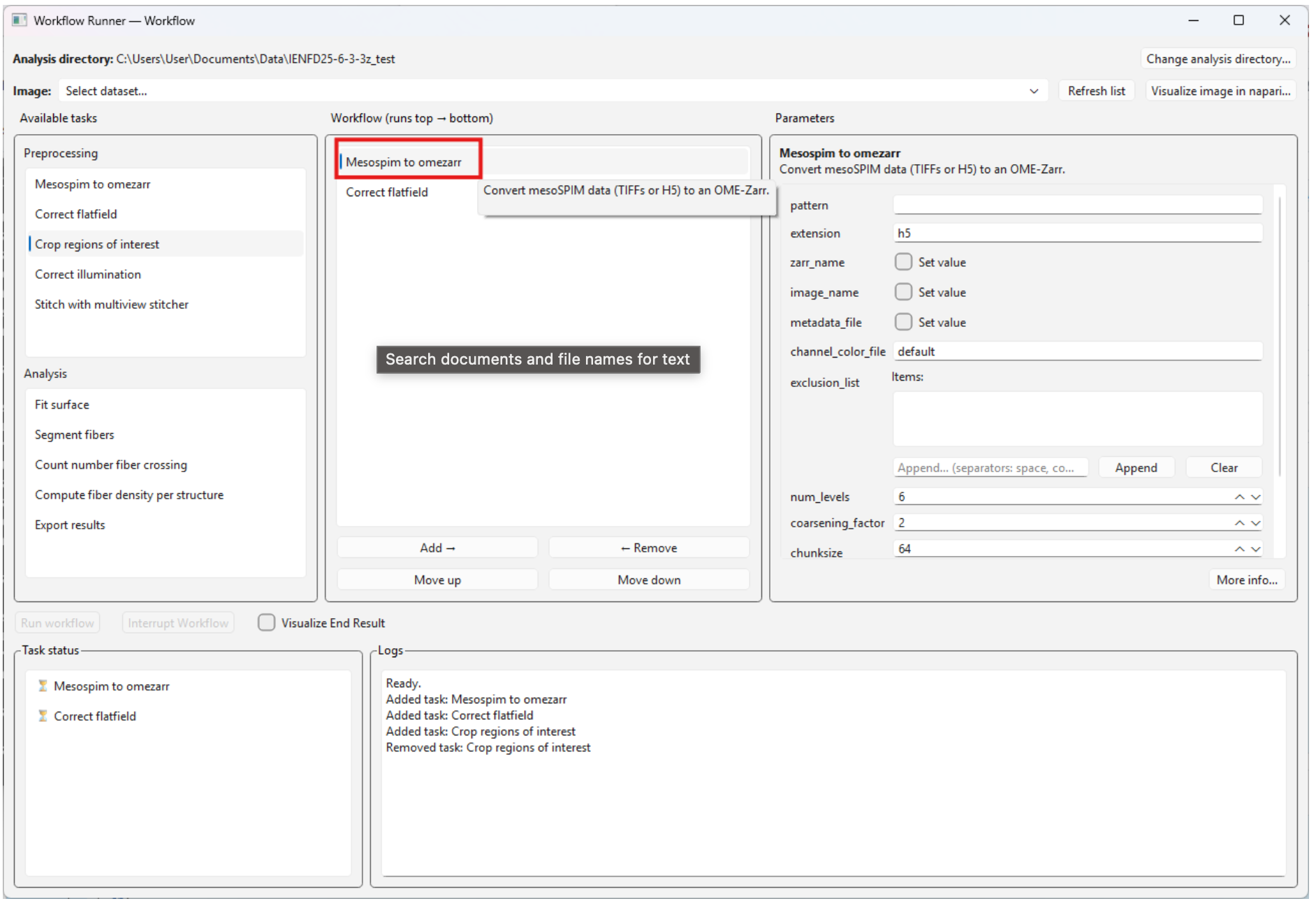 Task parameter editing panel